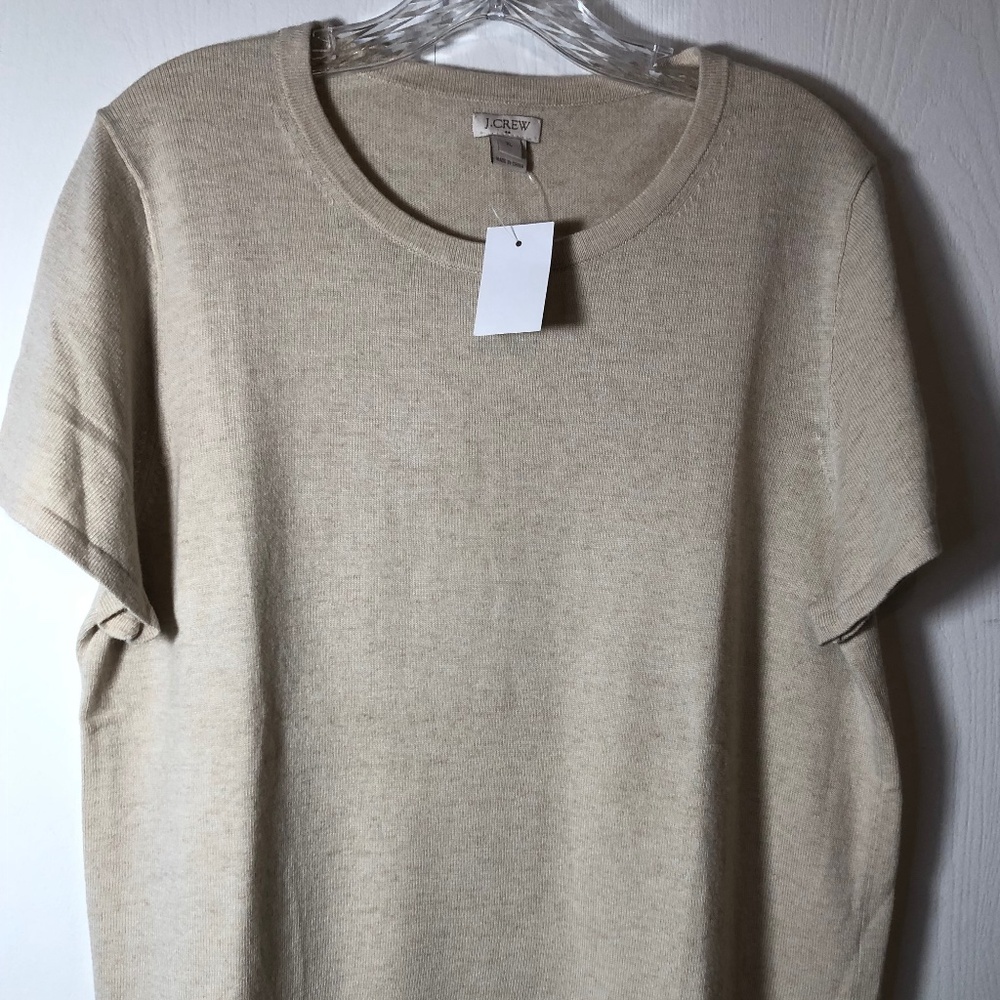 J Crew Merino Wool Blend, short sleeve sweater, XL, Natural color,NWT